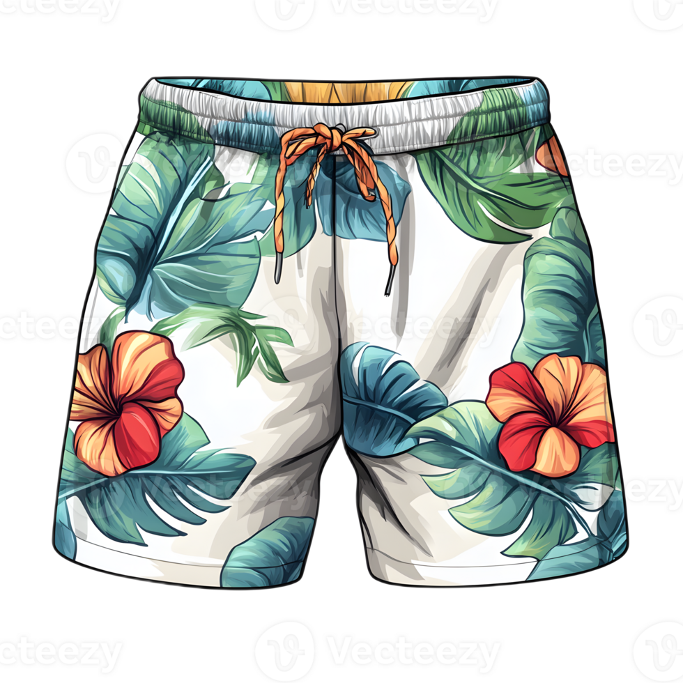 Colorful Tropical Hibiscus Print Drawstring Shorts for Summer Vacation and Beach Lifestyle png