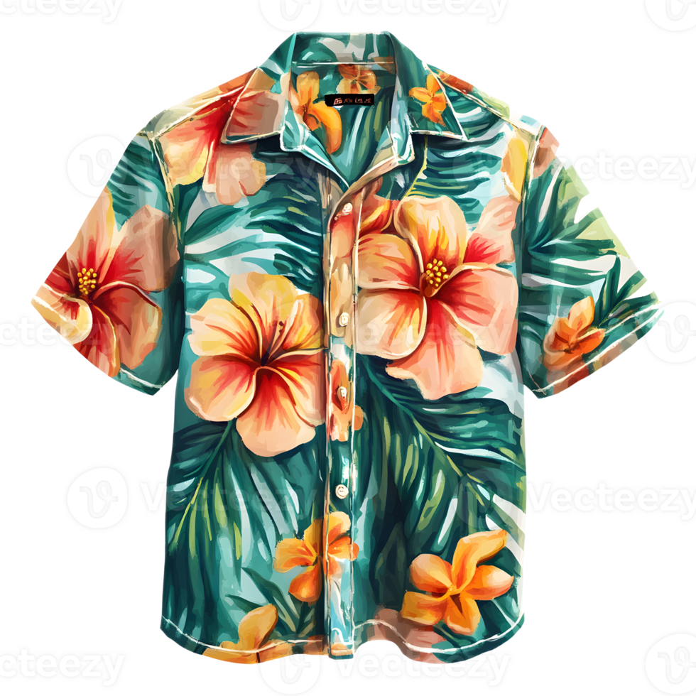Vibrant Tropical Floral Hawaiian Shirt with Lush Foliage Pattern png