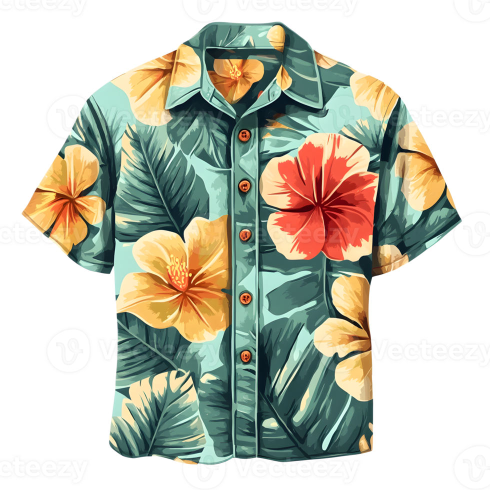 Vibrant Tropical Floral Pattern on Hawaiian Shirt Textile Design png