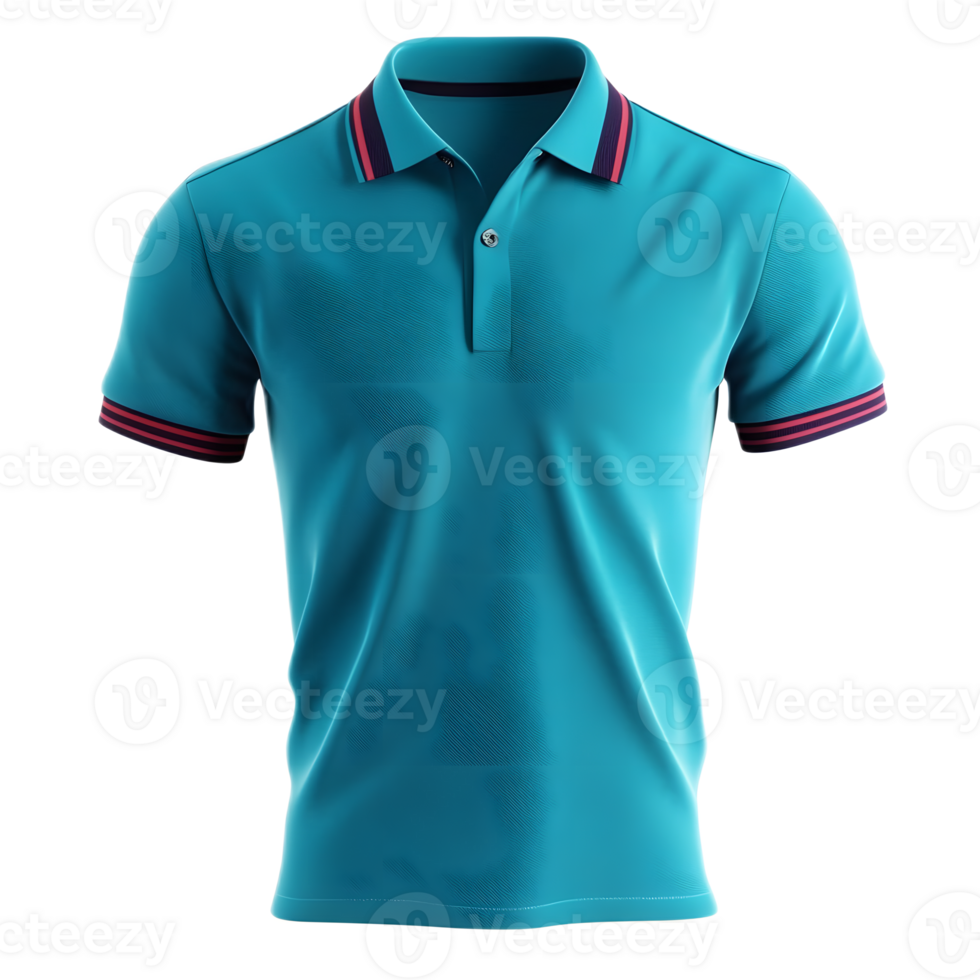 Stylish Cyan Polo Shirt with Vivid Collar and Sleeve Details for Versatile Casual and Sportswear Attire png