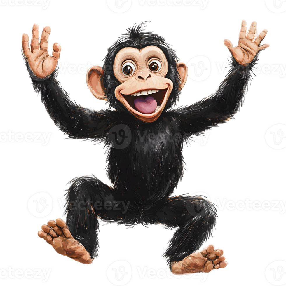 Animated Chimpanzee Monkey in Playful and Joyful Gesture with Bright Expression png