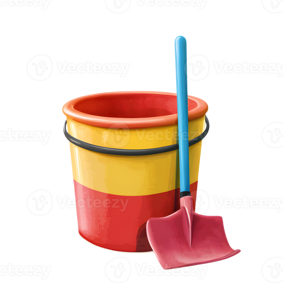 Colorful Plastic Bucket and Shovel for Summer Fun at the Beach png