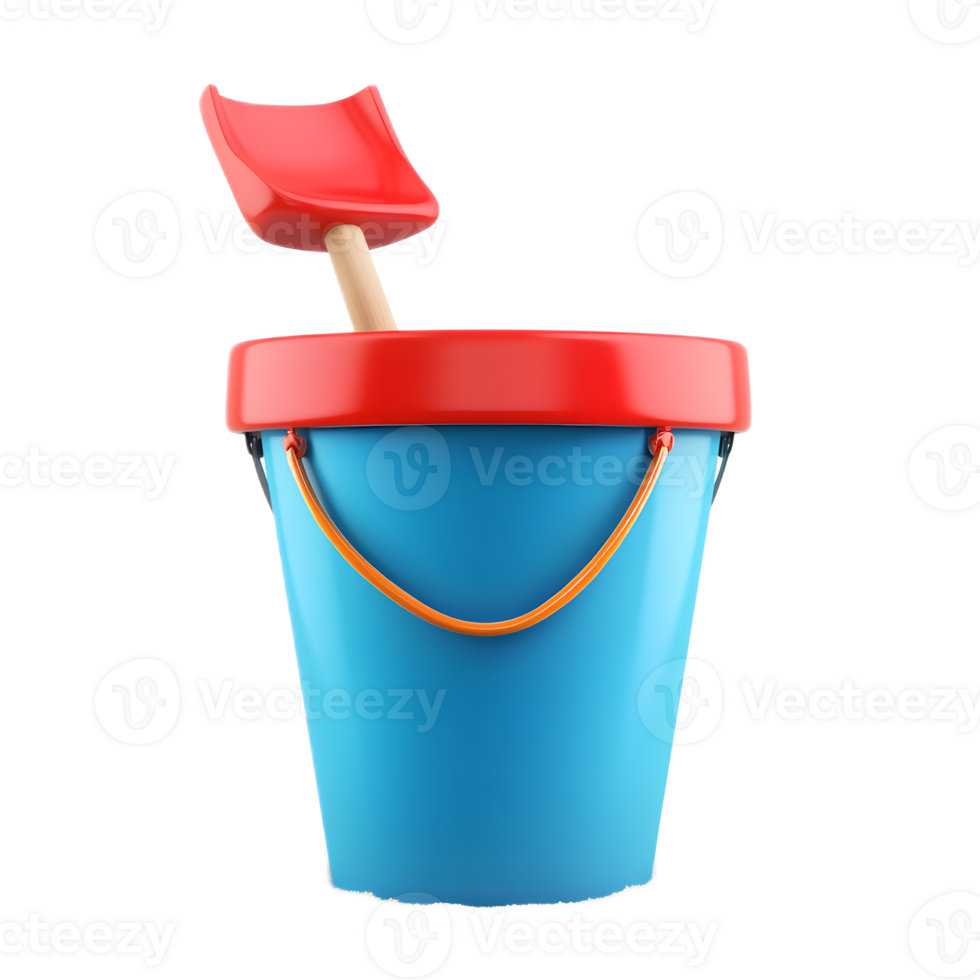 Vibrant Blue and Red Plastic Bucket and Shovel for Summer Beach Fun and Sand Castle Building png
