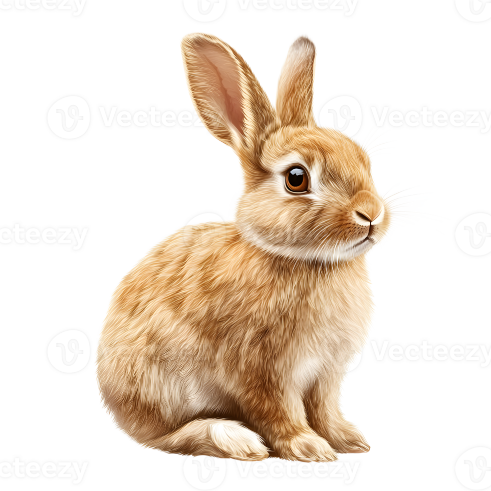 Portrait of a Cute and Fluffy Brown Rabbit Sitting in a Studio png