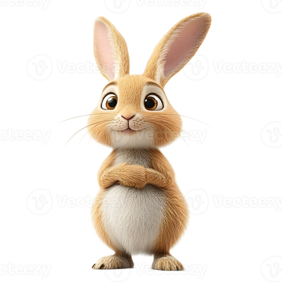Cute Cartoon Rabbit Sitting and Smiling in the Woods png