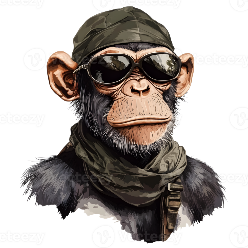 Fearless Primate Warrior Equipped for Jungle Covert in Tactical Camo Gear png