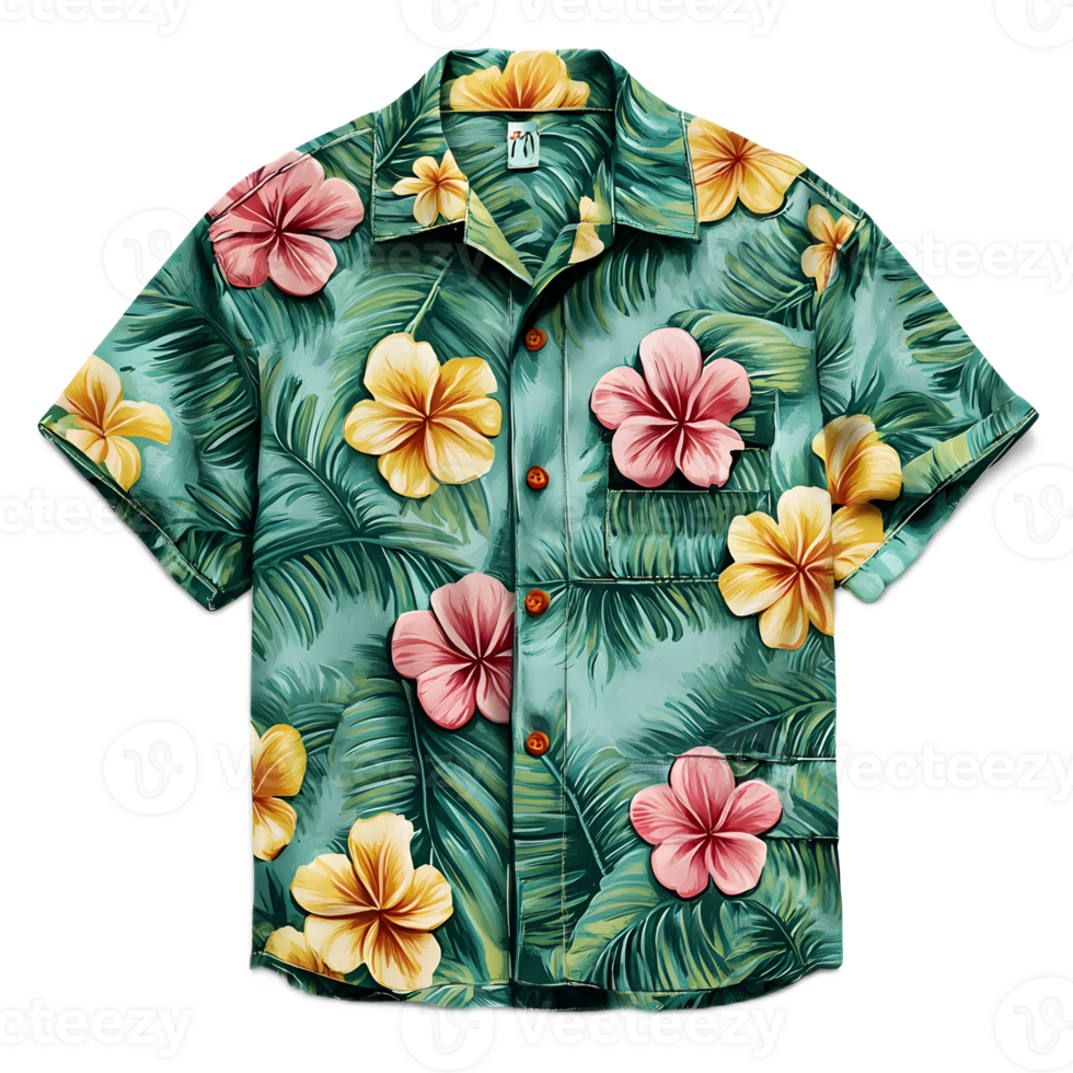 Lush Tropical Floral Pattern on Hawaiian Shirt Fabric Design png