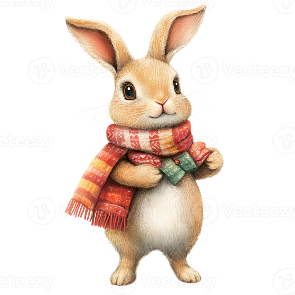 Adorable Rabbit in Cozy Winter Scarf png