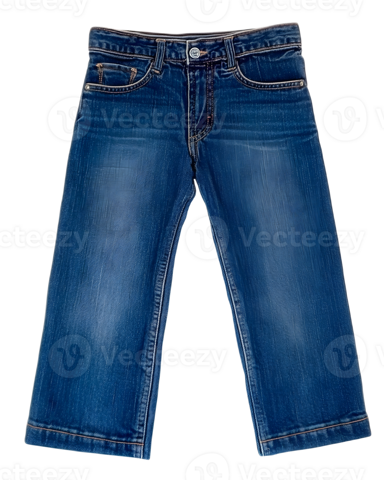 Faded Blue Denim Jeans with Creases and Worn Texture png