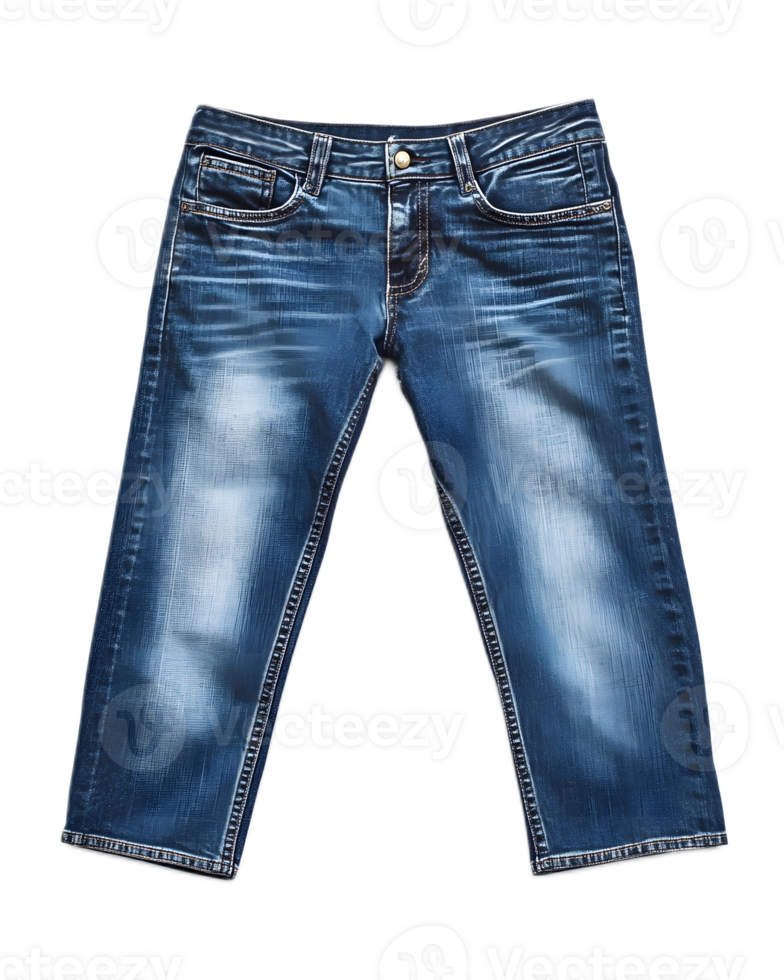 Faded Denim Jeans with Distressed Texture on White Background png