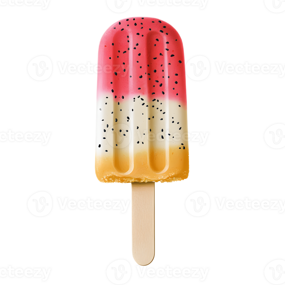 Colorful Frozen Strawberry and Mango Popsicle on Wooden Stick png