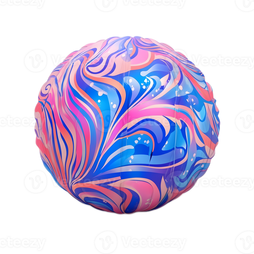 Vibrant Inflatable Ball with Fluid Abstract Pattern and Dynamic Swirls png