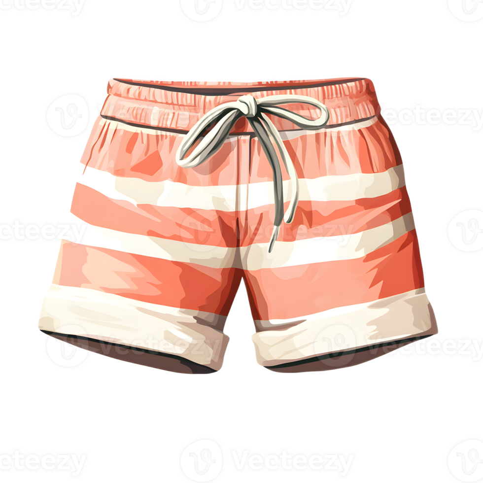 Multicolored Striped Summer Shorts on Sandy Beach with Ocean Waves Background png