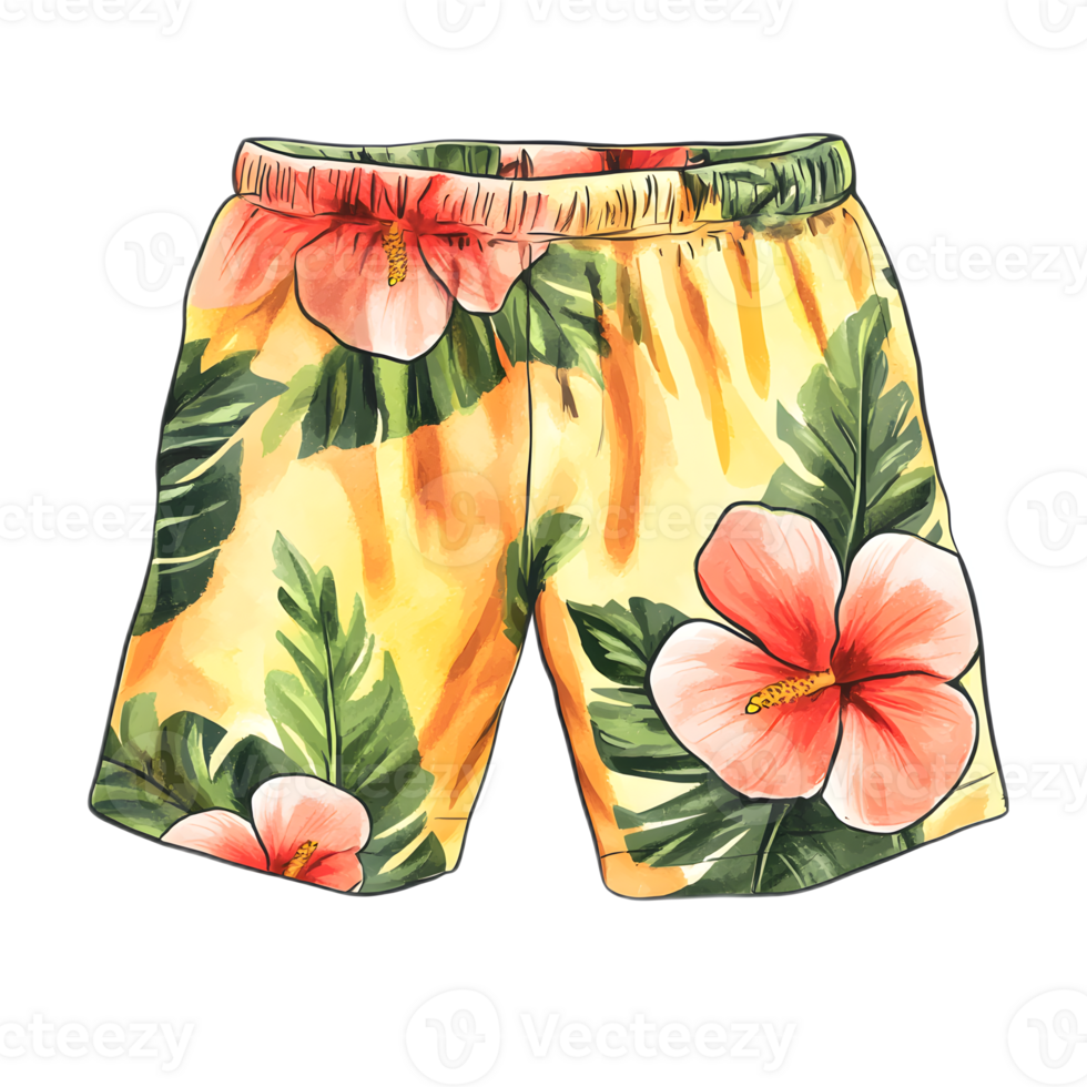 Vibrant Tropical Floral Printed Casual Shorts for Summer Vacations png