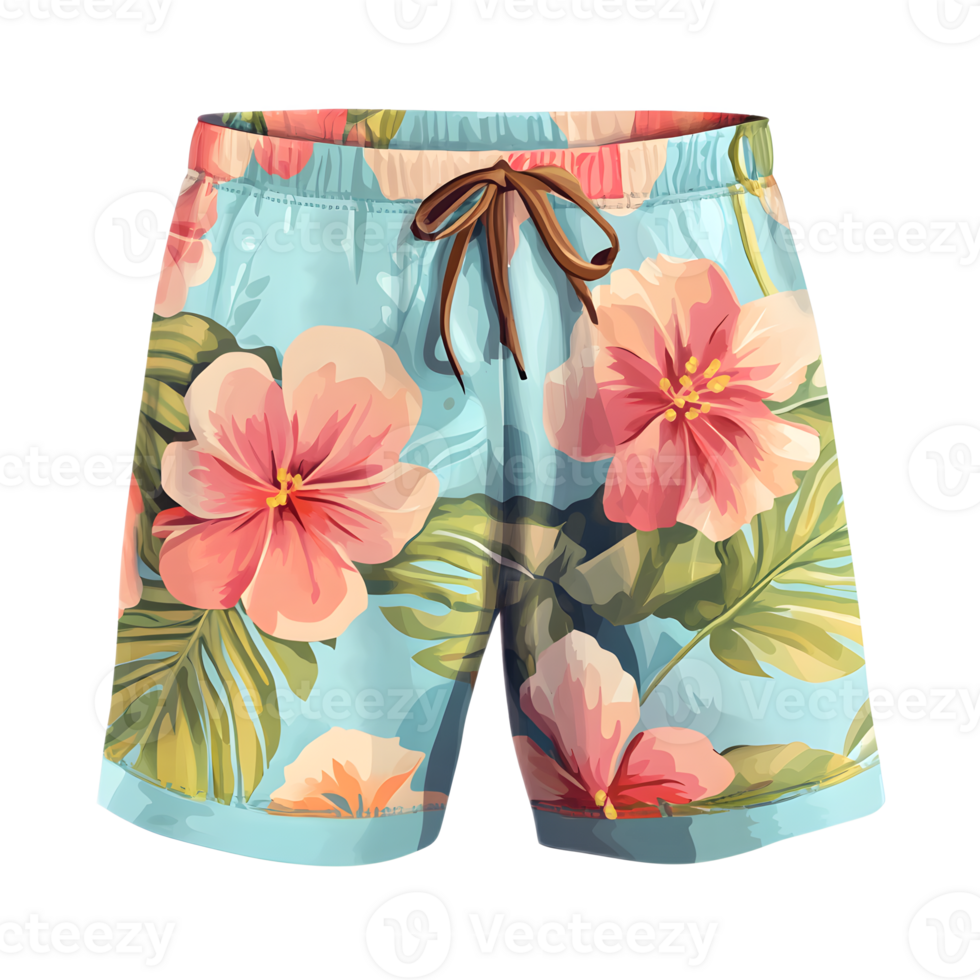 Colorful Tropical Floral Patterned Summer Shorts for Beach Vacation Lifestyle png