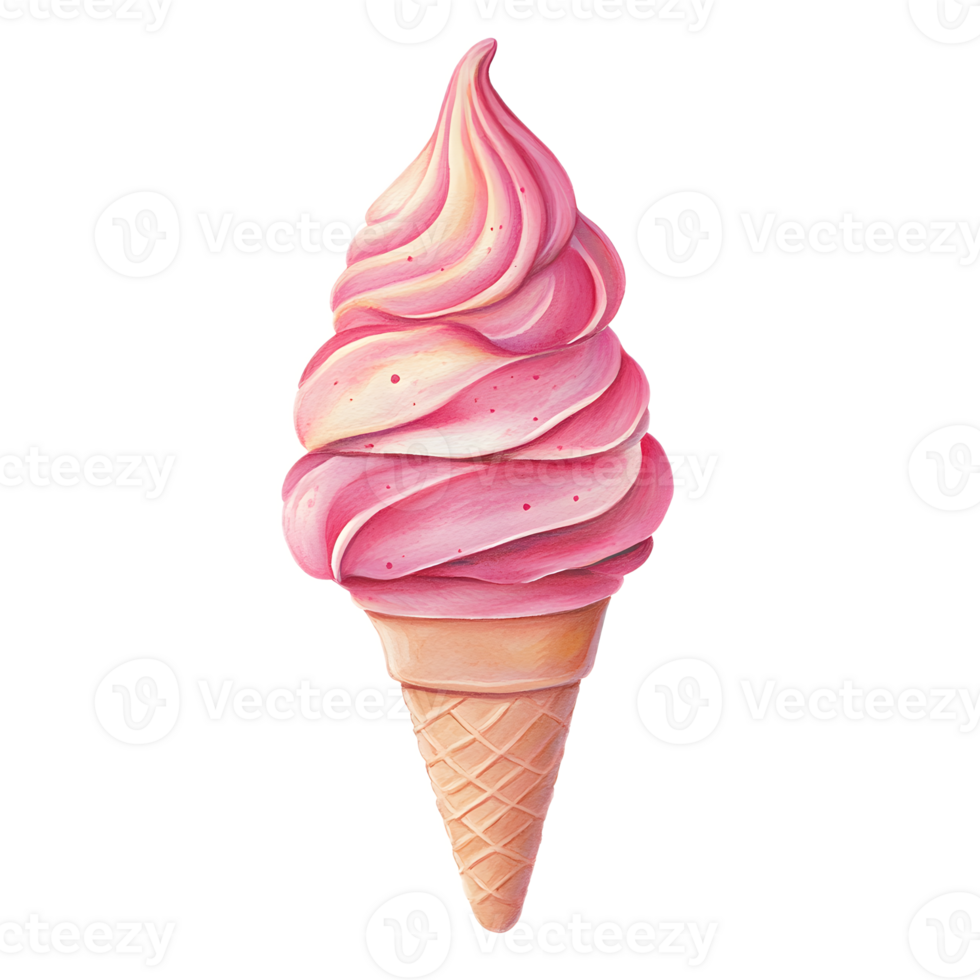 Delightful Pastel Pink Spiral Soft Serve Ice Cream Cone Treat png