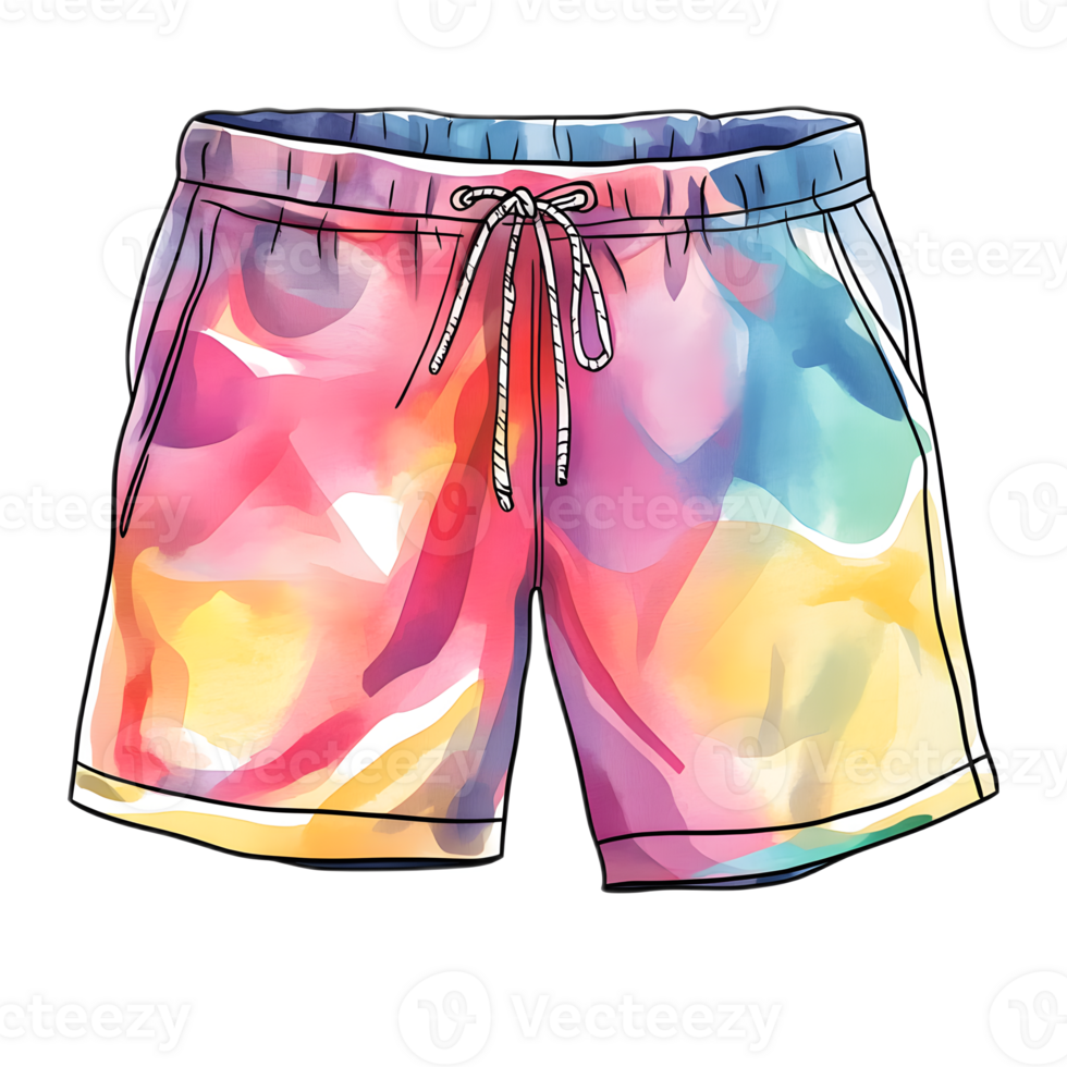 Vibrant and Colorful Summer Shorts with Abstract Pattern Design png