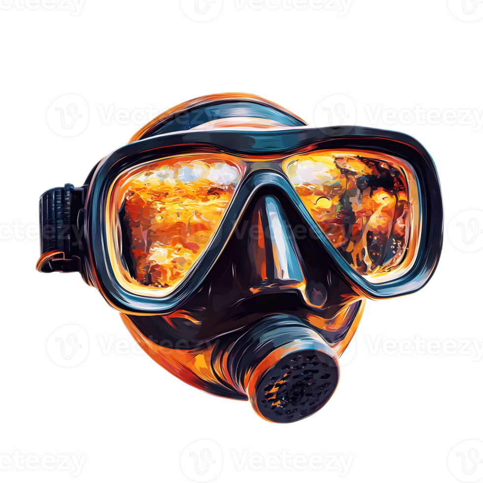 Vibrant Scuba Diving Mask with Underwater Reflections for Summer Adventure and Aquatic png