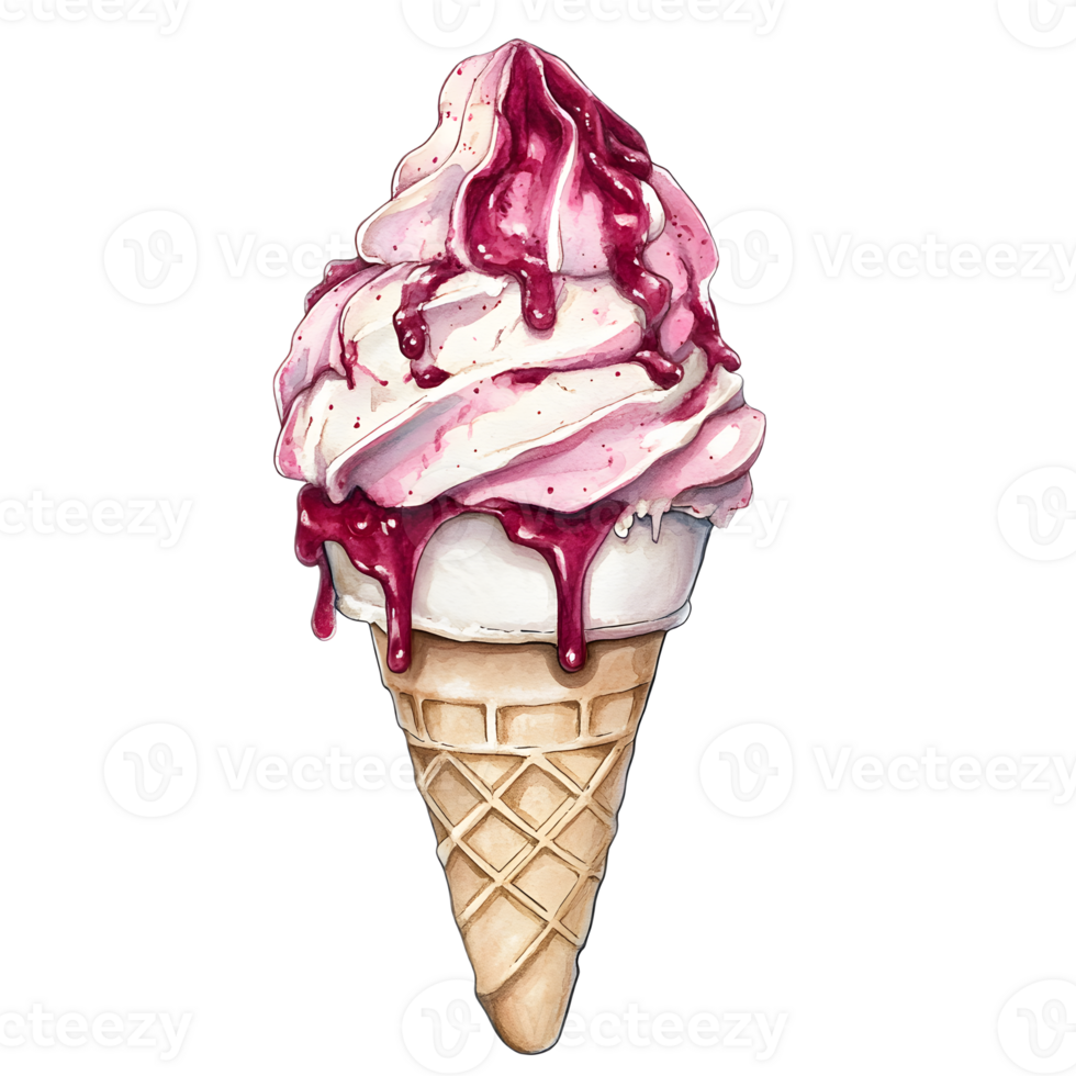 Vibrant Summer Ice Cream with Creamy Swirls and Fruity Toppings png