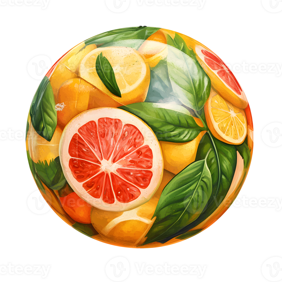 Vibrant Inflatable Fruit Ball with Citrus Slices and Leaves png