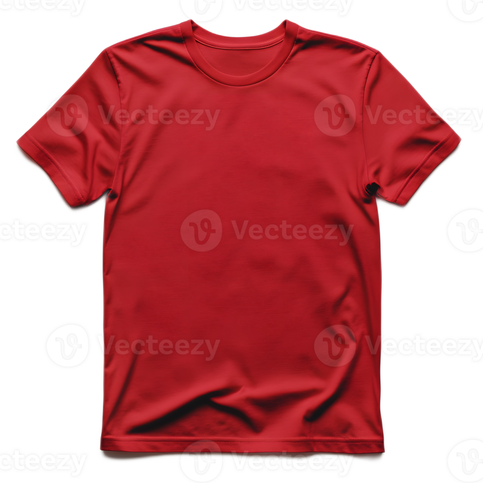 The front view of a bright red blank t shirt on a plain background perfect for product display branding and apparel design purposes png