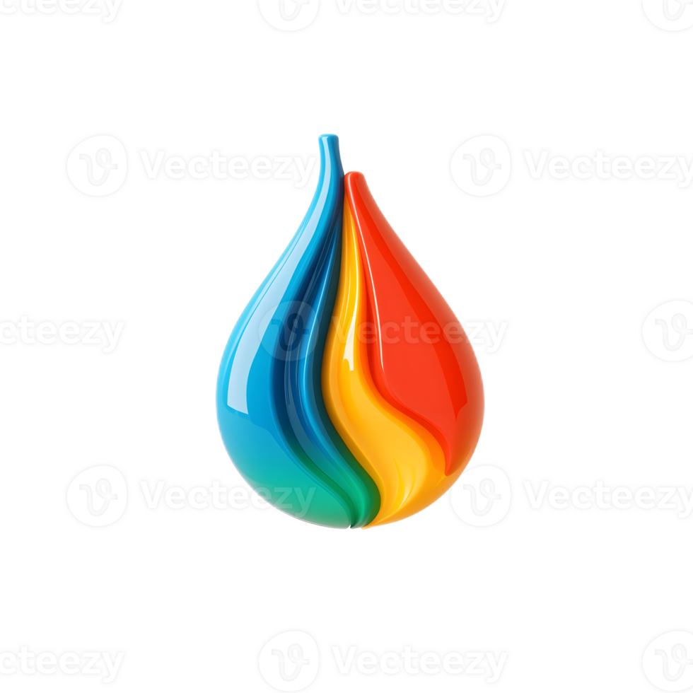 Vibrant Explosion of Colorful 3D Oil Spill Drop Icon with Fluid Fractal Patterns and Transparency png