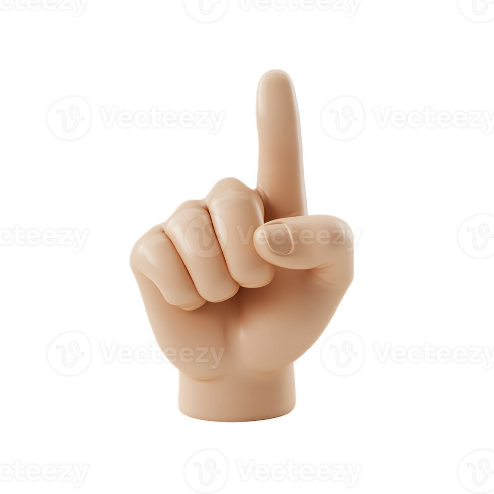 Transparent 3D Rendering of Hand with Raised Index Finger as Signaling Gesture png