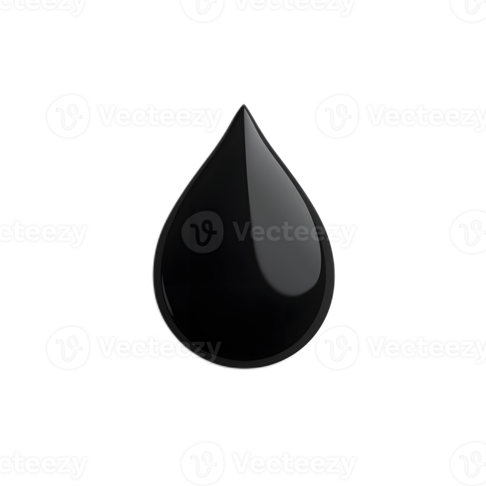 3D Rendering of a Black Oil Drop Icon Symbolizing Environmental Damage and Ecological Crisis png