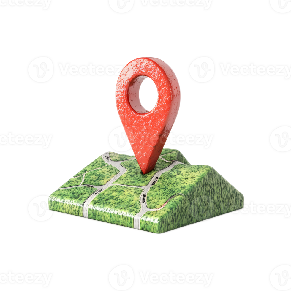 3D Location Pin Marker on Transparent Map Background png