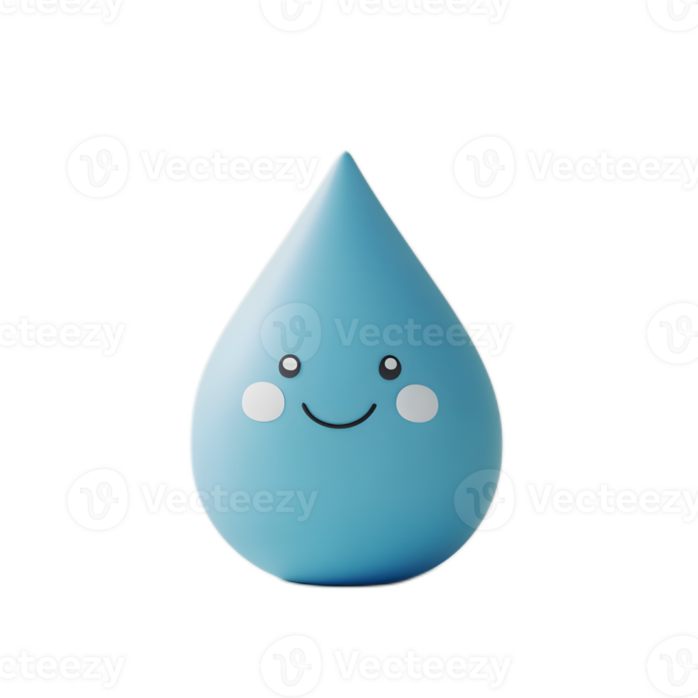 Cute 3D Blue Water Droplet Smiling Symbol for Environment Conservation png