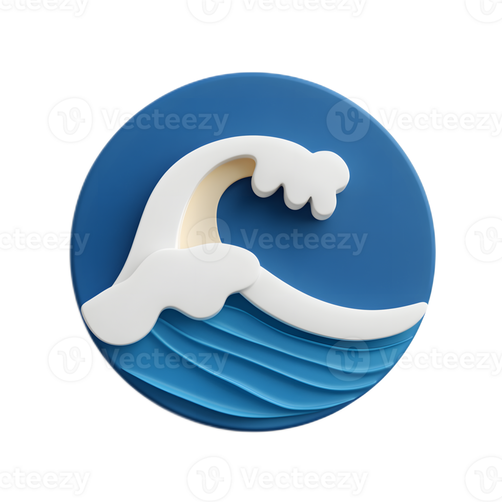 Stylized 3D Ocean Wave Icon with Minimalist Design and Clean Geometric Shapes png