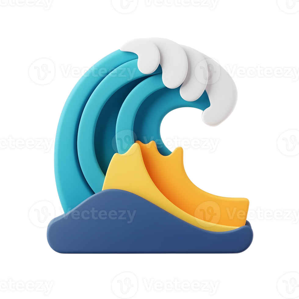 Stylized 3D Ocean Wave Icon Symbol with Geometric Turquoise and Orange Shapes png