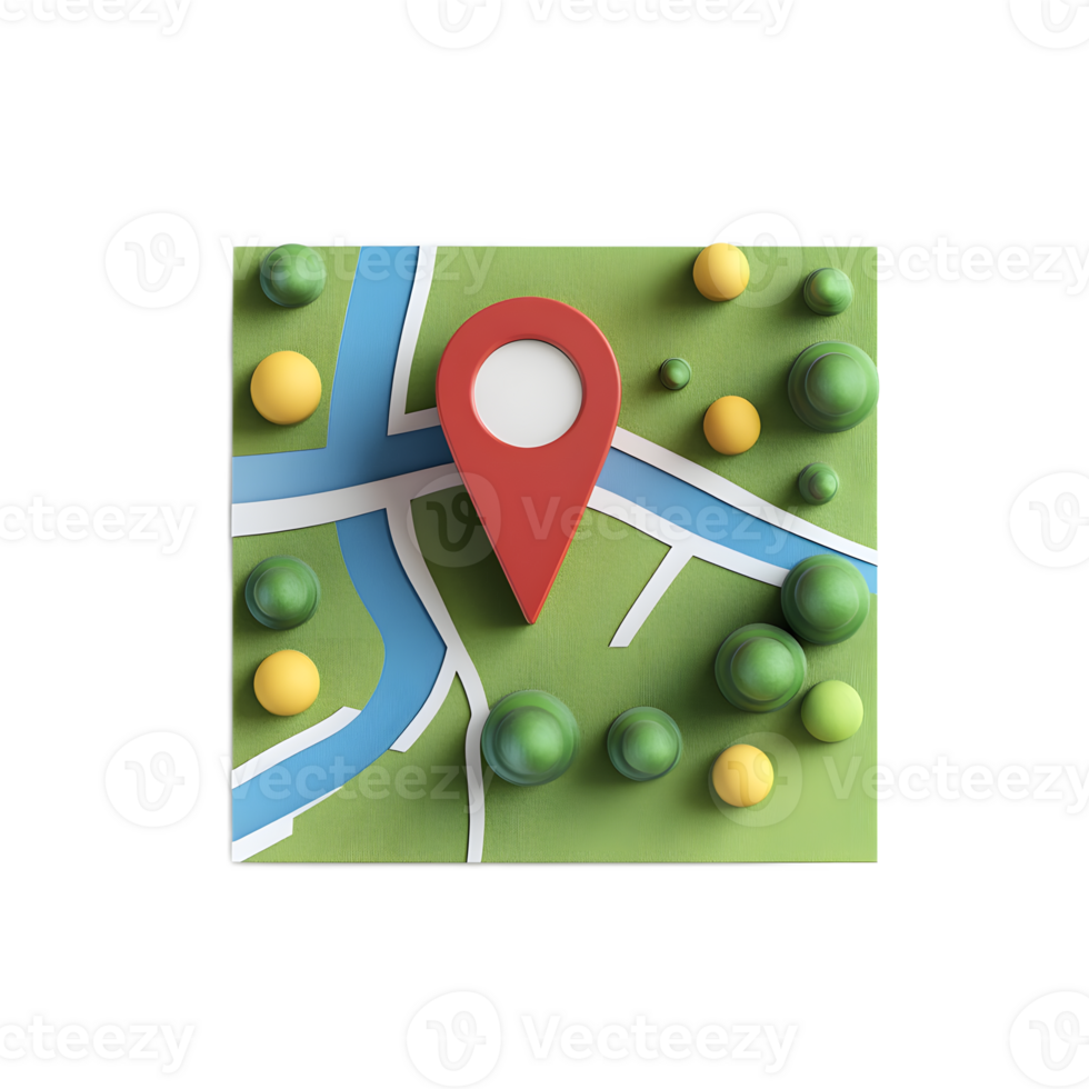 3D Location Pin Marker on Transparent Navigational Map Background png