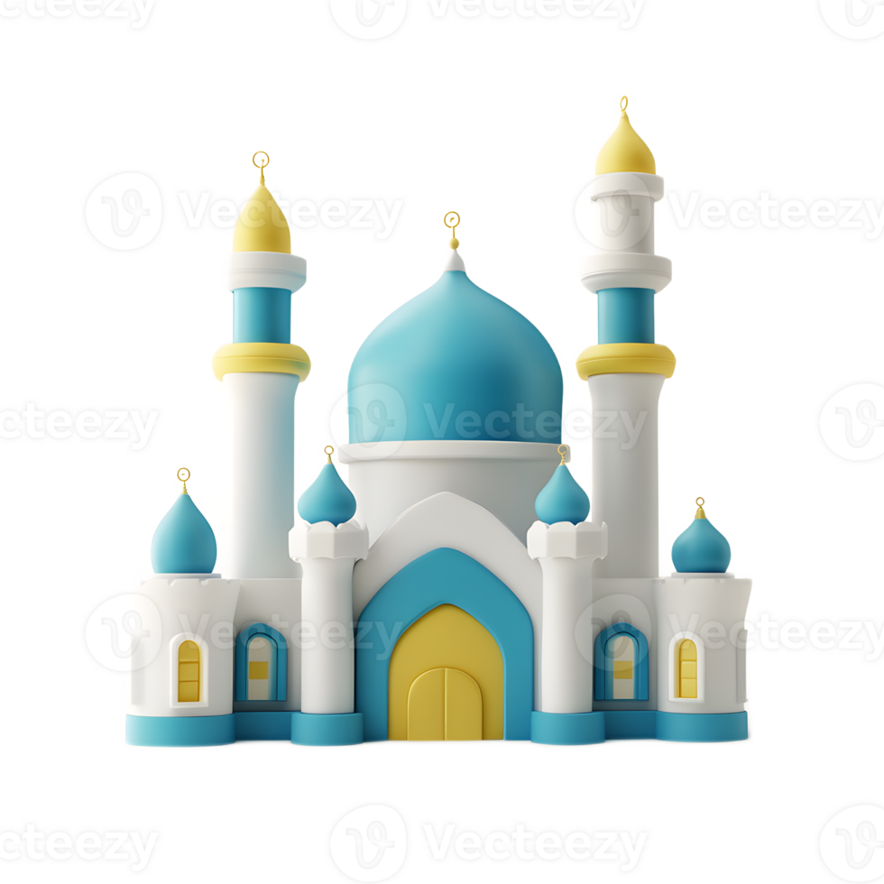 Whimsical 3D Mosque with Vibrant Colorful Domes and Minarets png