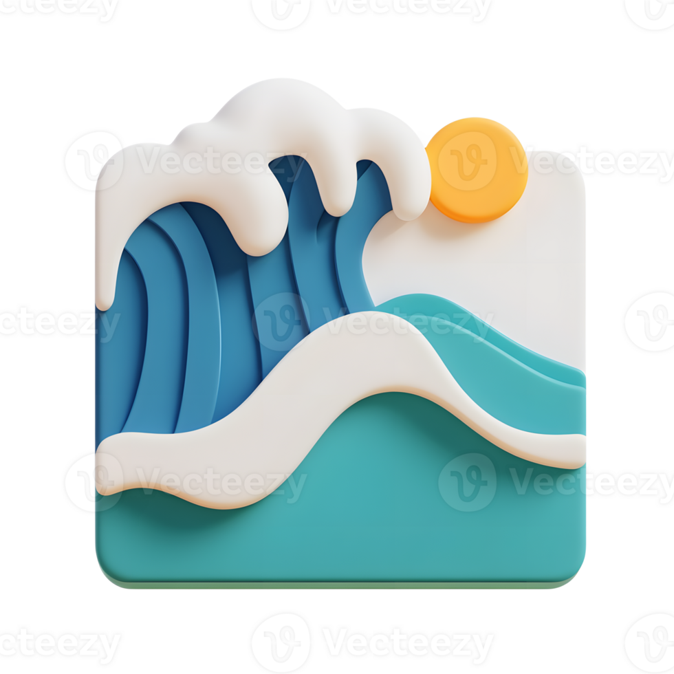 Stylized 3D Ocean Wave Icon Graphic in Papercut Design png