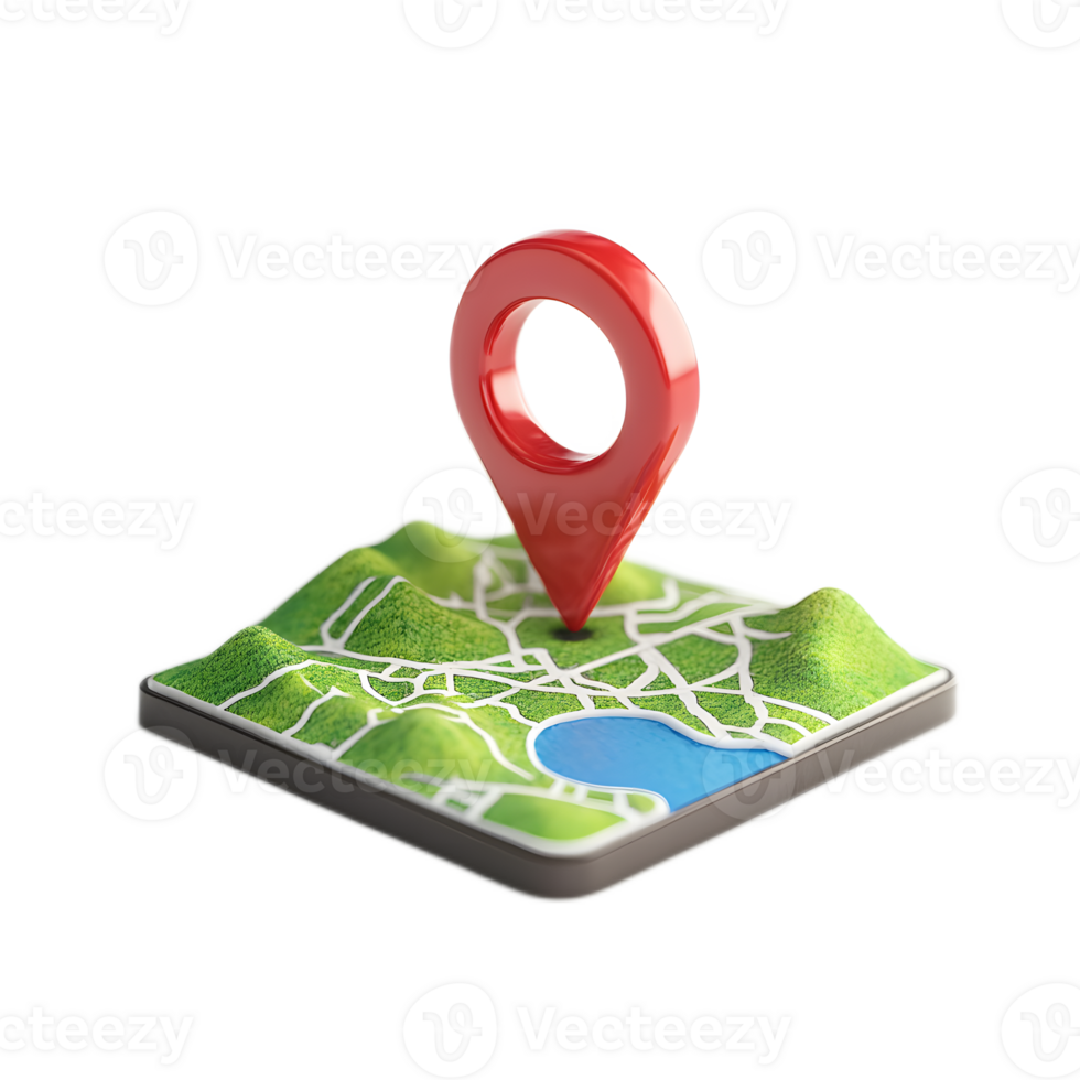 3D Location Pin Marker on Transparent Map Interface for Digital Navigation and GPS Tracking png
