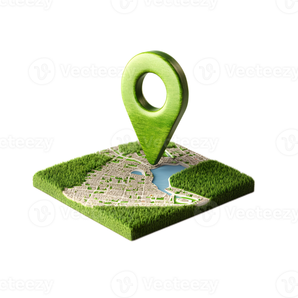 3D Location Pin Marker on Digital Map with Transparent Background png