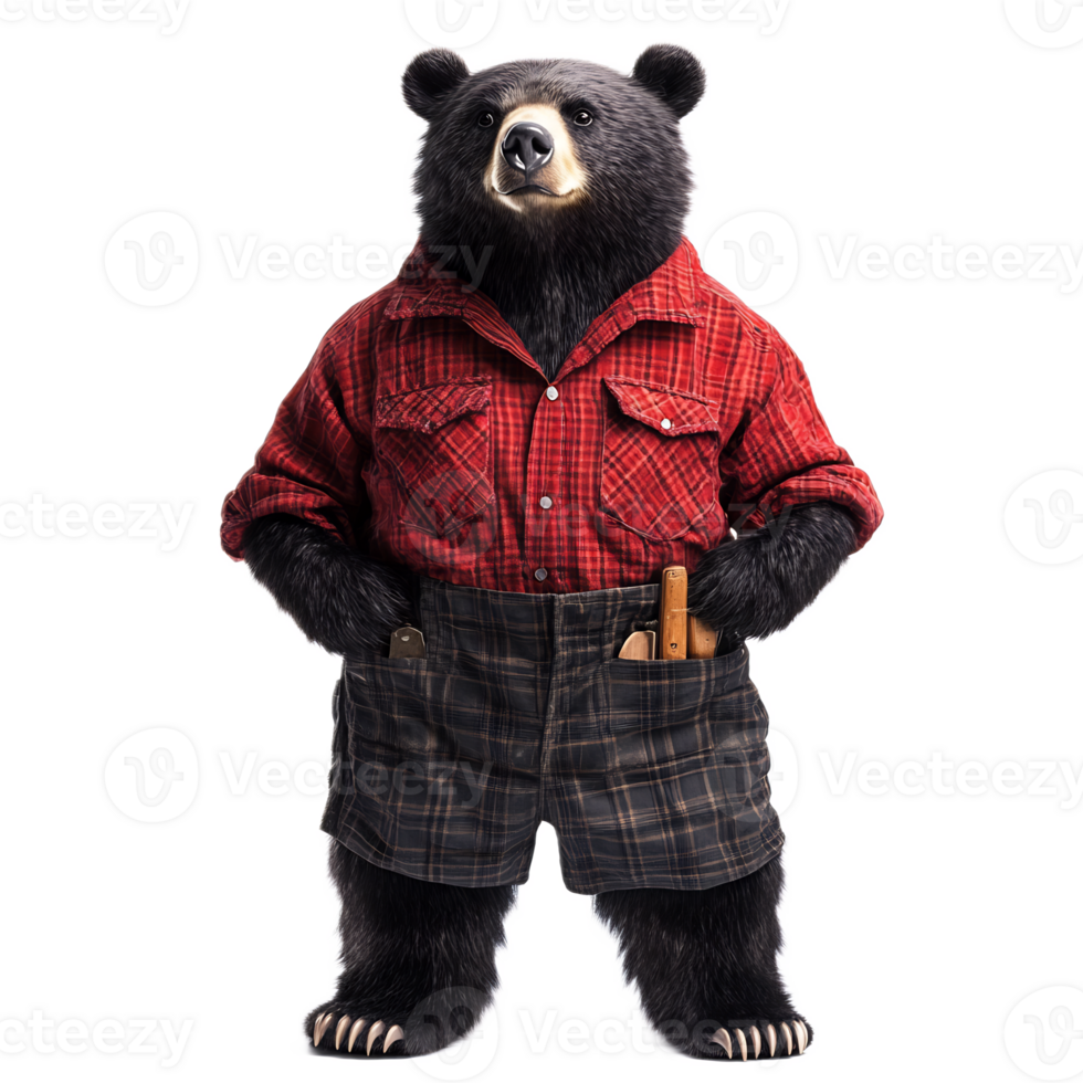 Anthropomorphic Bear in Red Lumberjack Shirt png