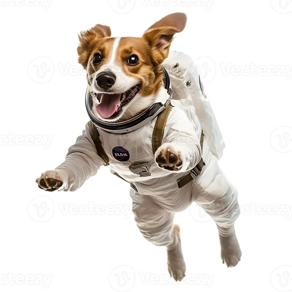 Adventurous Canine Cosmonaut in Playful Spacesuit on White Background png