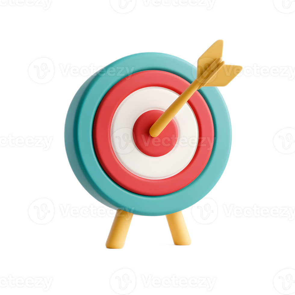 Colorful 3D Target with Bullseye and Arrow on White Background png