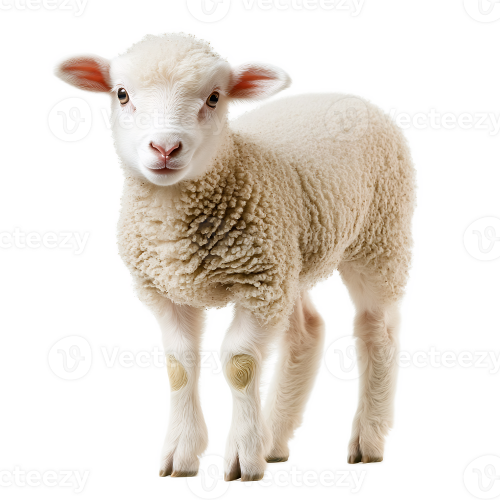 Adorable Fluffy Lamb Standing on White Background with Gentle Gaze png