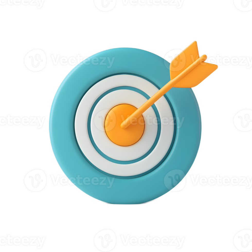 Turquoise 3D Target with Orange Arrow Bullseye on White Background png
