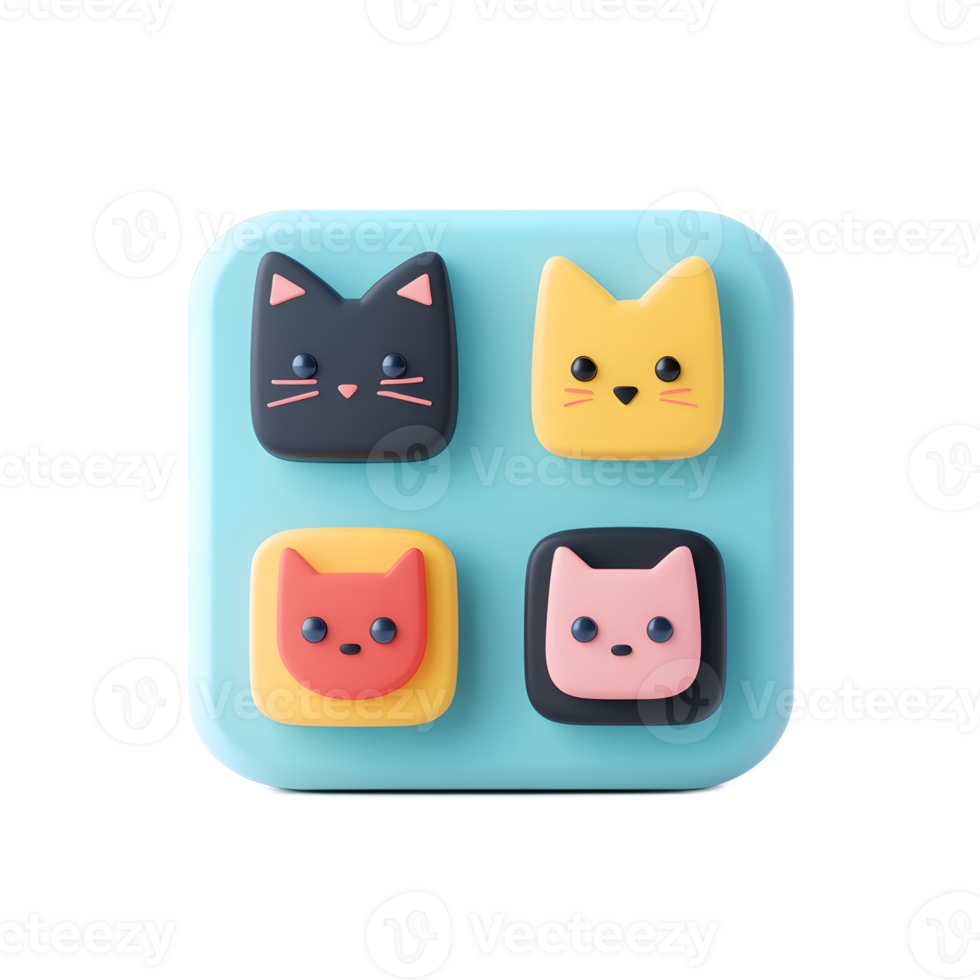 Adorable Cartoon Cat Shaped Cookies or Snacks Arranged on Turquoise Backdrop with Minimalist Flat Design png