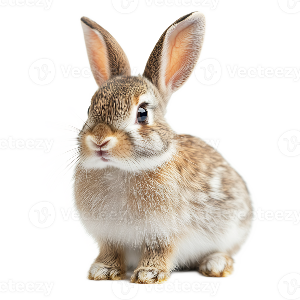 Adorable Brown and White Rabbit Sitting on White Background png