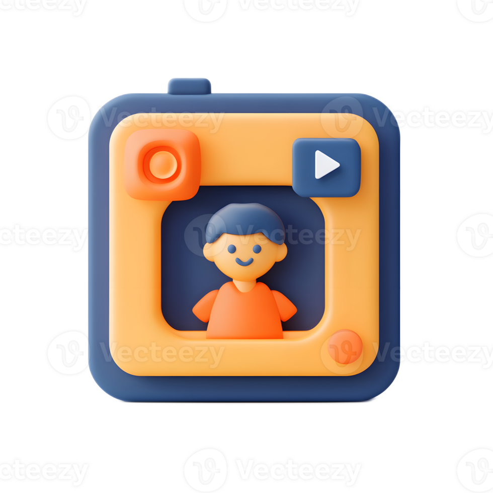 Cheerful 3D Cartoon Webinar Icon with Play Button for Online Learning and Digital Presentation png