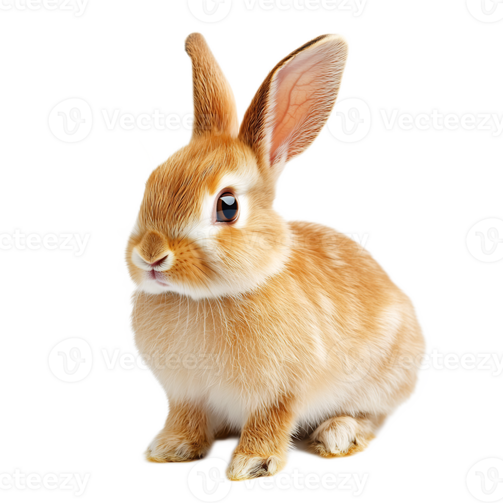 Adorable Brown Bunny Rabbit Sitting on White Background png