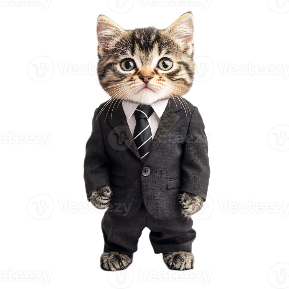 Adorable Cat Wearing Formal Business Suit and Tie in Office Attire png