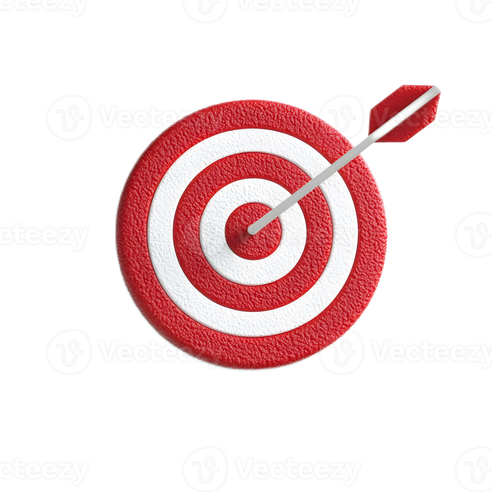 3D Red and White Archery Target with Bullseye and Arrow png