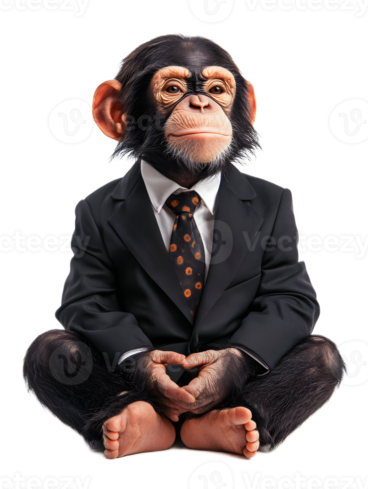 Formal Simian Businessman Sitting in Office Contemplating png