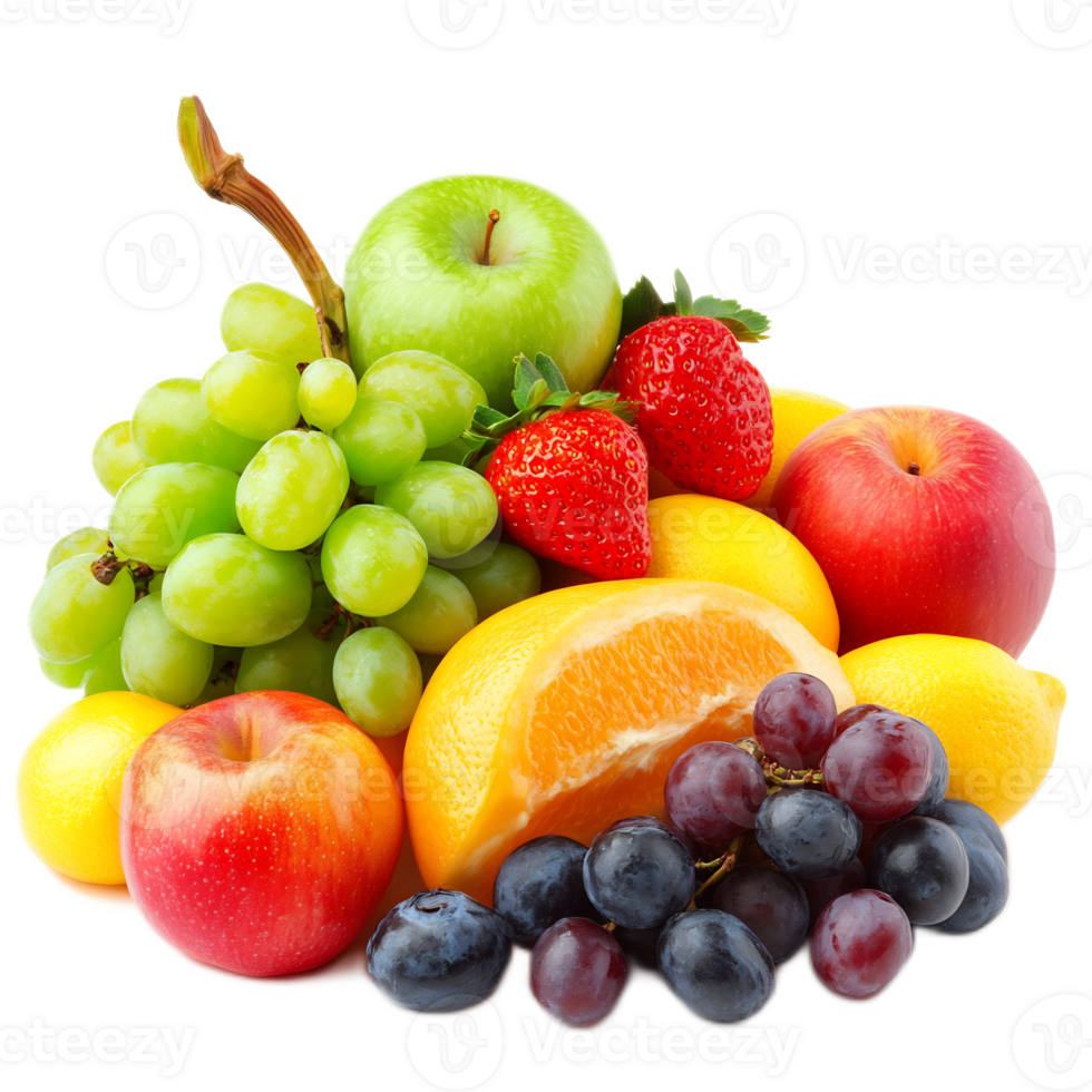 Assortment of Fresh and Colorful Fruits and Vegetables on a White Background png